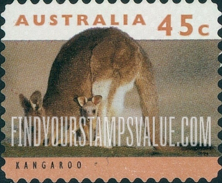 FindYourStampsValue: Threatened Species Type of 1992: Adult kangaroo with joey