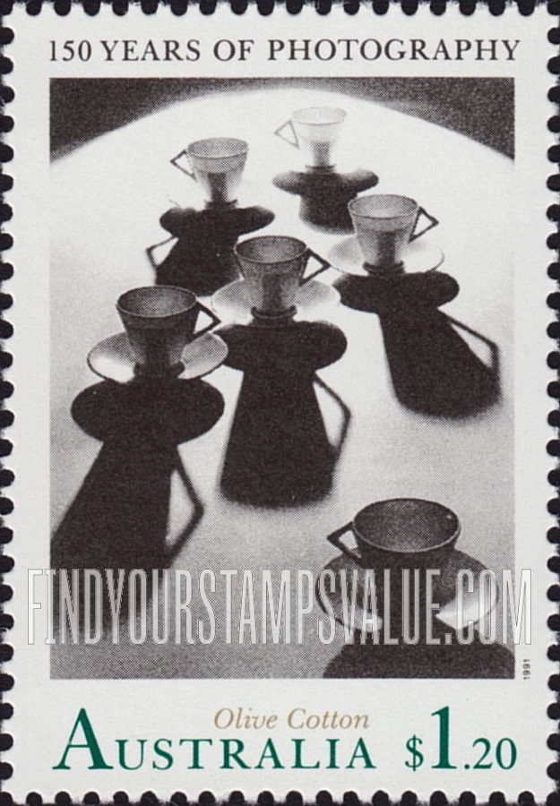 FindYourStampsValue: Australian Photography, 150th Anniversary: Teacup Ballet, by Olive Cotton, 1935