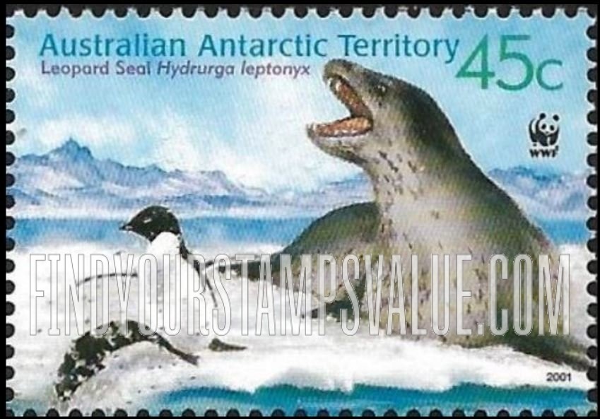 FindYourStampsValue: AUSTRALIAN ANTARCTIC TERRITORY - Worldwide Fund for Nature (WWF): Leopard seal and penguin on ice