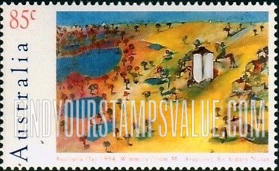FindYourStampsValue: Australia Day: Wimmera (from Mt. Arapiles), by Sir Sidney Nolan