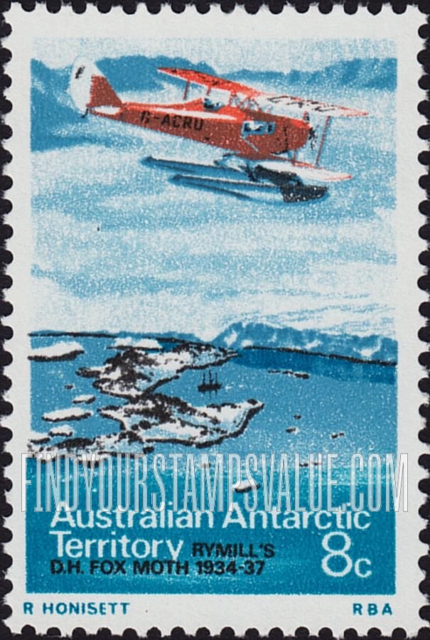 FindYourStampsValue: AUSTRALIAN ANTARCTIC TERRITORY: Rymill’s DH Fox Moth returning to Barry Island