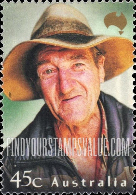 FindYourStampsValue: Faces of Australia: Jack Laity, with hat and jacket