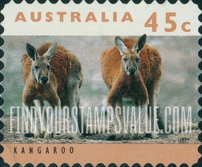 FindYourStampsValue: Threatened Species Type of 1992: Two adult kangaroos