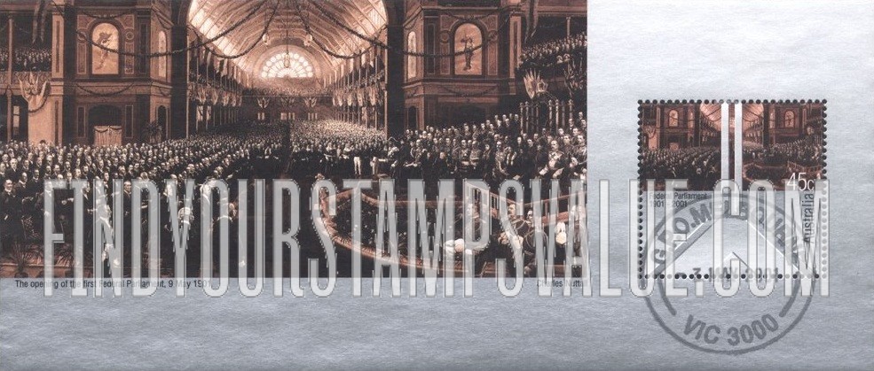 FindYourStampsValue: Federal Parliament, Centennial: The Opening of the First Federal Parliament, 9 May 1901, by Charles Nuttall
