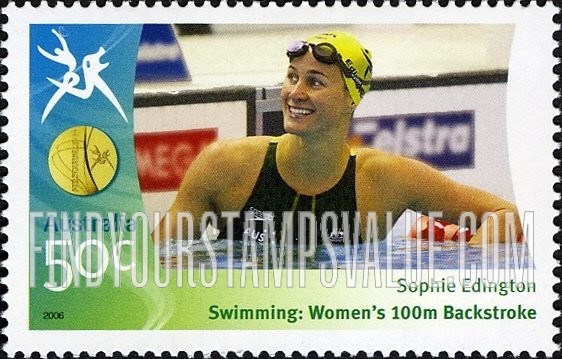 FindYourStampsValue: Medalists at Commonwealth Games: Sophie Edington in water
