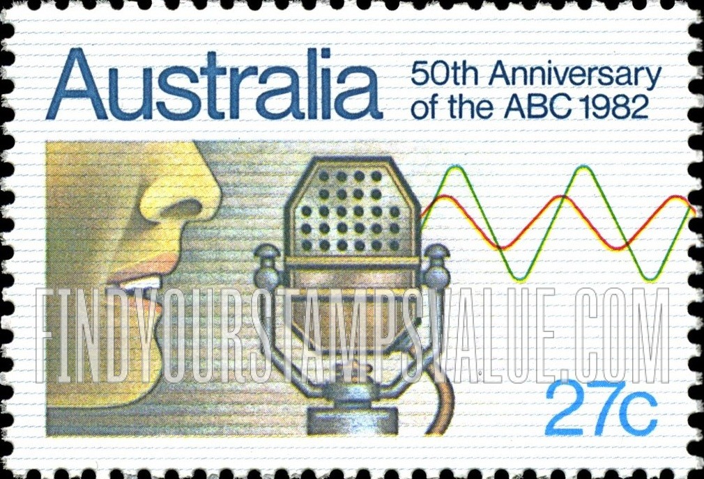 FindYourStampsValue: 50th Anniversary of Australian Broadcasting Commission: Announcer, microphone