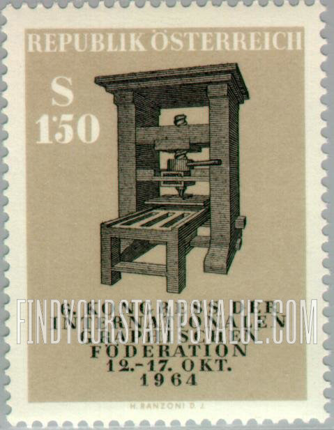 FindYourStampsValue: 6th Congress of the International Graphic Federation, Vienna, Oct. 12-17: Old printing press