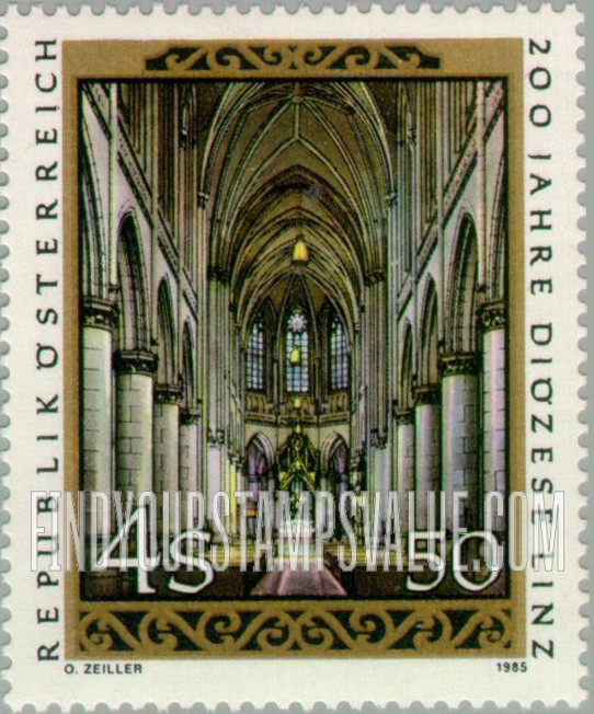 FindYourStampsValue: Linz Diocese Bicentenary: Linz Cathedral interior