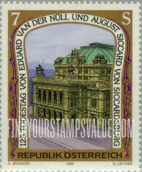 FindYourStampsValue: Famous Buildings: Vienna State Opera, designed by Eduard van der Null & August Siccard von Siccardsburg