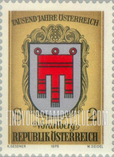 FindYourStampsValue: Coats of Arms of Austrian Provinces, Millennium of Austria: Voralberg
