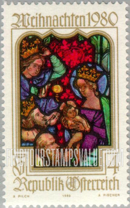 FindYourStampsValue: Christmas: Nativity, stained glass window, Klagenfurt