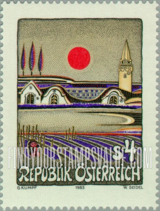 FindYourStampsValue: Evening Sun in Burgenland, by Gottfried Kumpf