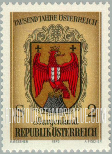 FindYourStampsValue: Coats of Arms of Austrian Provinces, Millennium of Austria: Burgenland
