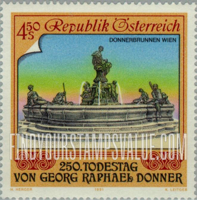 FindYourStampsValue: Visual Arts: Donner Fountain, Vienna, by Raphael Donner (1693-1741), sculptor