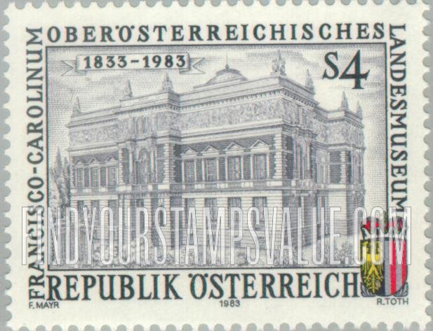 FindYourStampsValue: Provincial Museum of Upper Austria Sesquicentennial: Francisco-Carolinum Museum