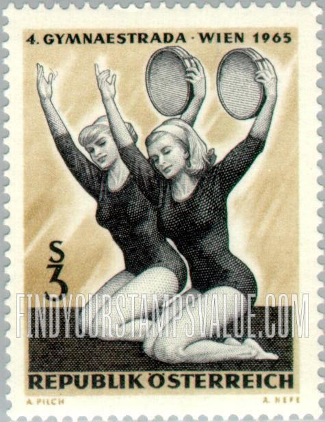 FindYourStampsValue: 4th Gymnaestrada, International Athletic Meet, Vienna, July 20-24: Dancers with tambourines