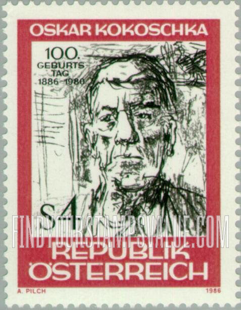 FindYourStampsValue: Self-portrait, by Oskar Kokoschka (b.1886)