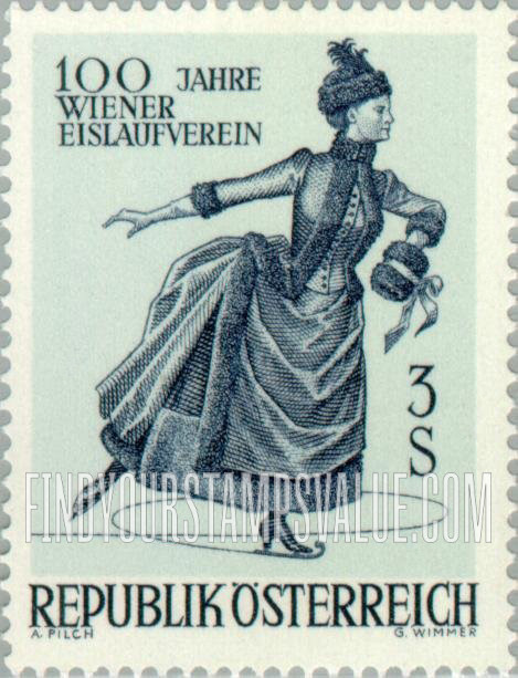 FindYourStampsValue: Vienna Ice Skating Club, Centenary: Skater, 1866