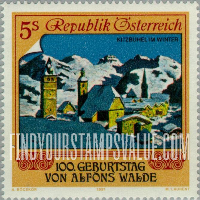 FindYourStampsValue: Visual Arts: Kitzbuhel in Winter, by Alfons Walde (1891-1958), painter