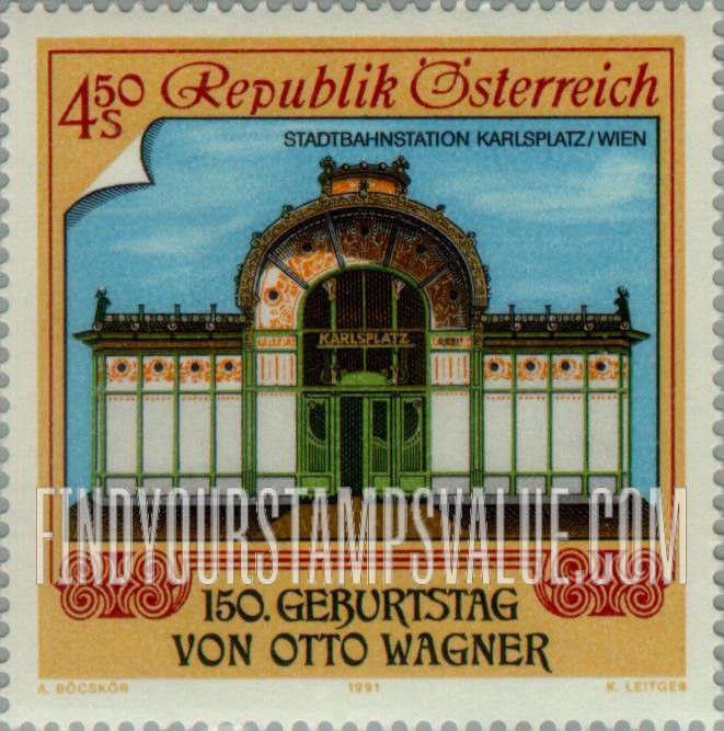 FindYourStampsValue: Visual Arts: Karlsplatz Station of Vienna Subway by Otto Wagner (1841-1918), Architect