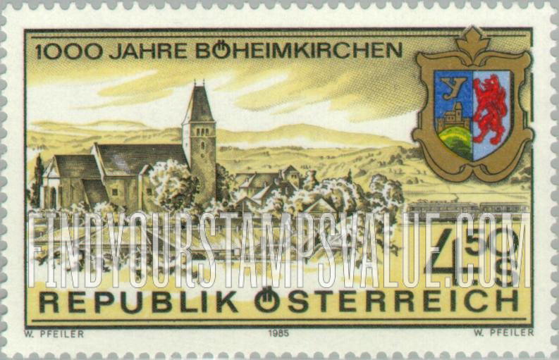 FindYourStampsValue: Boheimkirchen (Market Town) Millennium: View, coat of arms