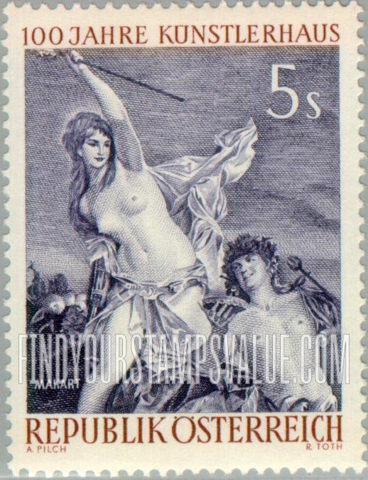 FindYourStampsValue: Society of Creative Artists, Künstlerhaus, Vienna, Centenary: Ariadne’s Triumph, by Hans Makart