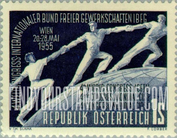 FindYourStampsValue: Workers of Three Races Climbing Globe
