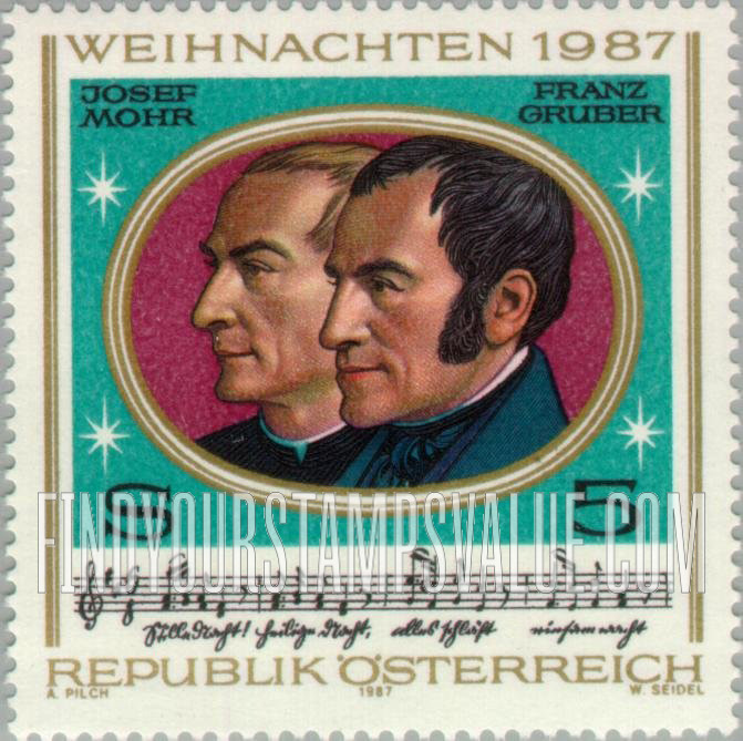 FindYourStampsValue: Joseph Mohr (1792-1848) and Franz Gruber (1787-1863), Opening Bars of “Silent Night, Holy Night”