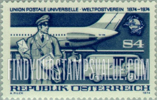 FindYourStampsValue: Mailman, jet, truck, 1974, & UPU emblem