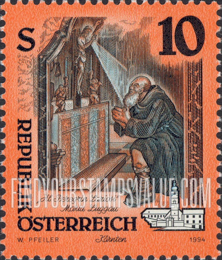 FindYourStampsValue: Monastery of Admont: Altarpiece, St. Peregrinus praying, Maria Luggau Monastery