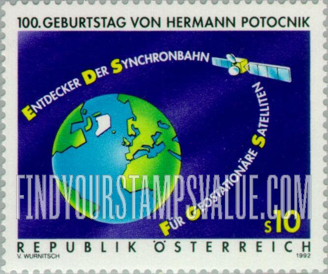FindYourStampsValue: Herman Potocnik, Theoretician of Geosynchronous Satellite Orbit, Birth Centenary
