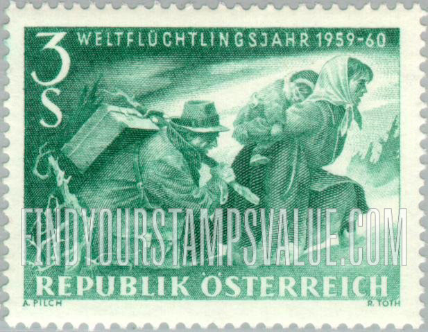 FindYourStampsValue: Family Fleeing over Mountains