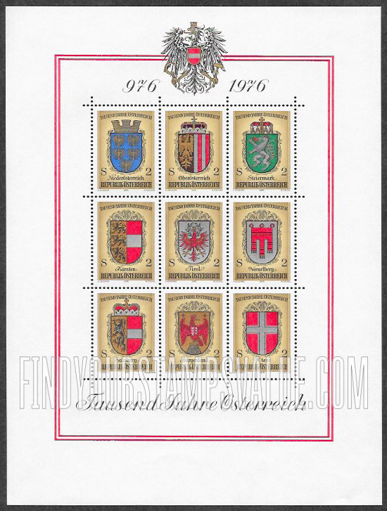 FindYourStampsValue: Coats of Arms of Austrian Provinces, Millennium of Austria