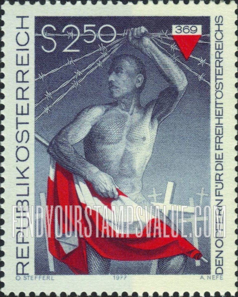 FindYourStampsValue: Man with Austrian Flag Lifting Barbed Wire