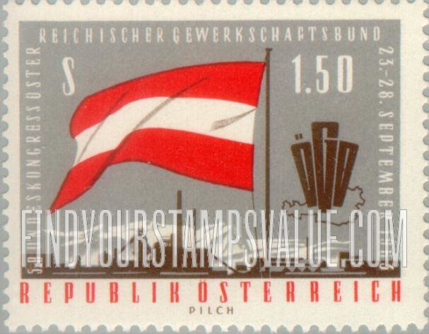 FindYourStampsValue: Factory, Flag and “ÖGB” on Map of Austria