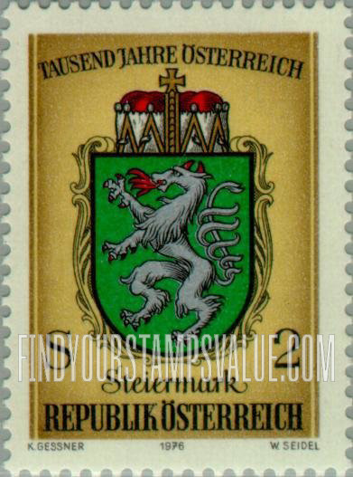 FindYourStampsValue: Coats of Arms of Austrian Provinces, Millennium of Austria: Styria