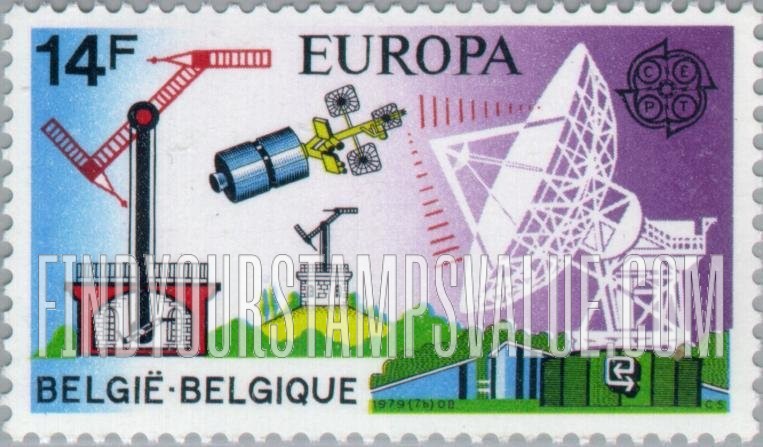 FindYourStampsValue: Europa: Chappe’s heliograph, Intelsat satellite and dish antenna