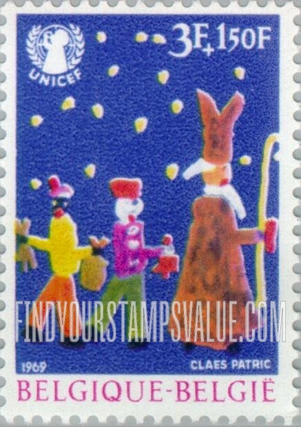 FindYourStampsValue: Semi-Postal, Children’s Drawings and UNICEF Emblem: “My Art” (Santa Claus), by Claes Patric, Belgium