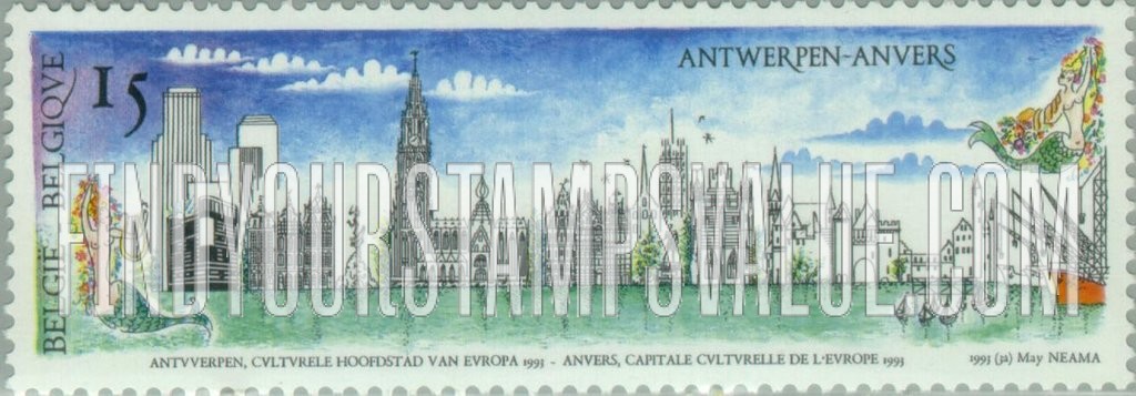 FindYourStampsValue: Panoramic view of Antwerp (illustration reduced)