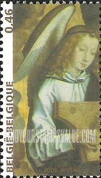 FindYourStampsValue: Angels painted by Hans Memling: Angel Playing Psaltery