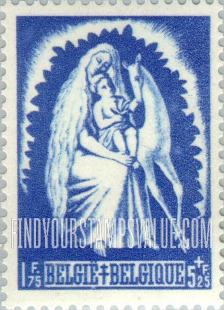 FindYourStampsValue: Semi-Postal: Genevieve of Brabant with son & roe-deer