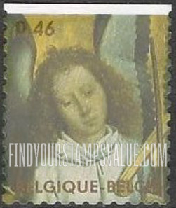 FindYourStampsValue: Angels painted by Hans Memling: Head of Angel Playing Trumpet Marine
