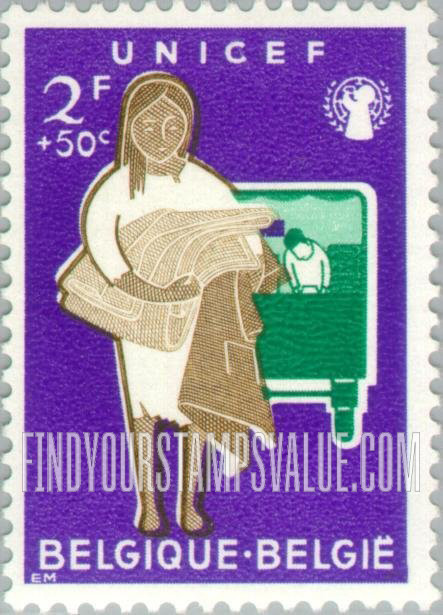 FindYourStampsValue: Semi-Postal, UNICEF: Refugee woman carrying gift clothes