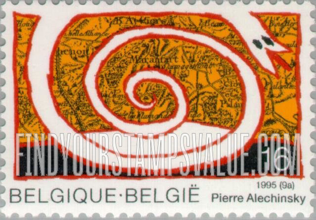 FindYourStampsValue: “Sauvagemont, Maransart”, by Pierre Alechinsky