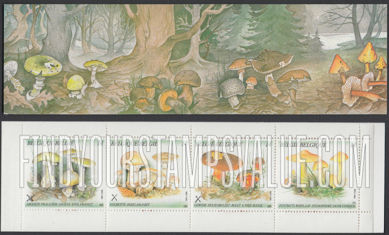 FindYourStampsValue: Mushrooms: Amanita phalloides, Amanita rubescens, Boletus erythropus, Hygrocybe persistens