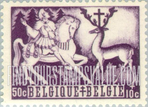 FindYourStampsValue: Semi-Postal: St. Hubert converted by stag with crucifix