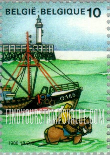 FindYourStampsValue: The Sea: Lighthouse, trawler, rider and mount