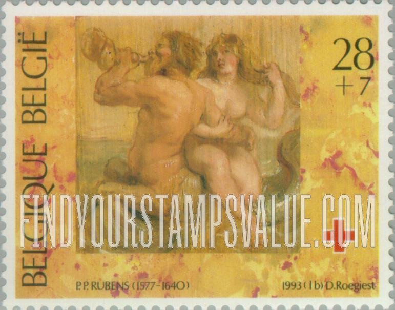 FindYourStampsValue: Semi-Postal, Belgian Red Cross, Paintings: Nereid and Triton, by Peter Paul Rubens
