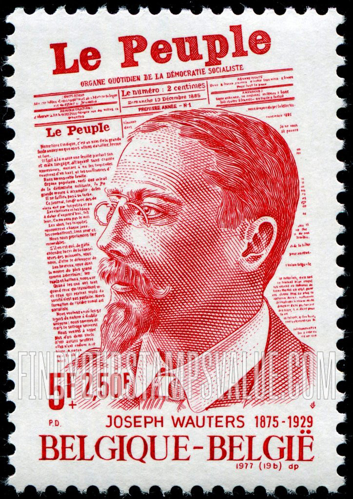 FindYourStampsValue: Semi-Postal, Famous Men: Joseph Wauters (1875-1929), editor of Le Peuple, and newspaper