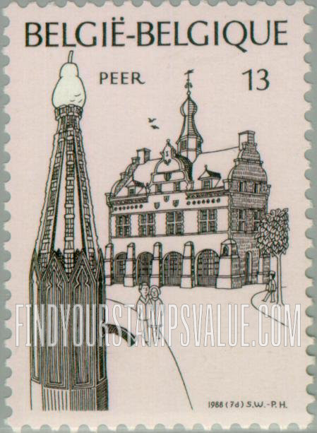 FindYourStampsValue: Tourism: Old Town Hall, 1637, and village water pump, 1761, Peer